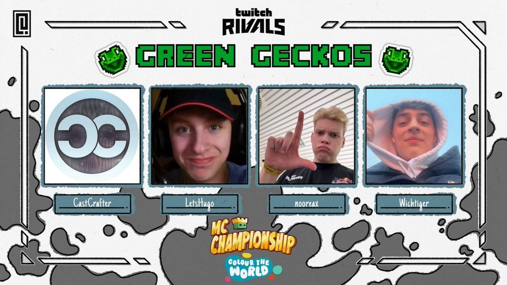 Members of the Green Geckos team in the MCC x Twitch Rivals Colour the World (Image via X/MCChampionship)